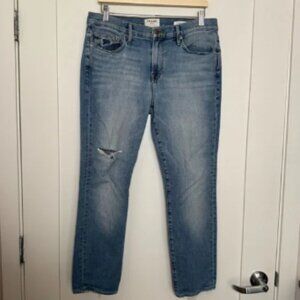 Frame L’Homme Slim Jeans Mens Sz 34 Blue Bay Distressed Straight Denim Stretch